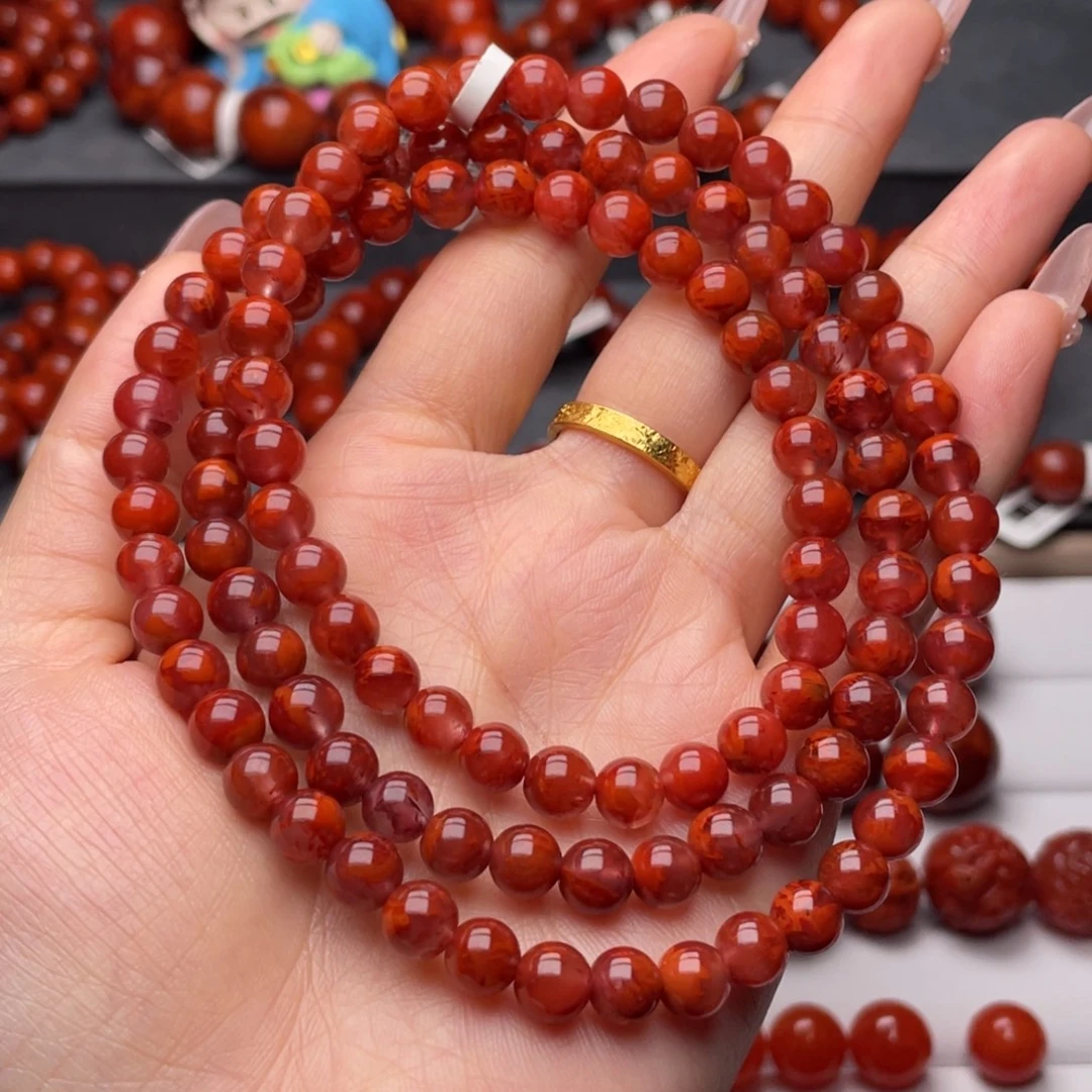 南红玛瑙未镶嵌手链7mm顶品瓦西牛血火焰108