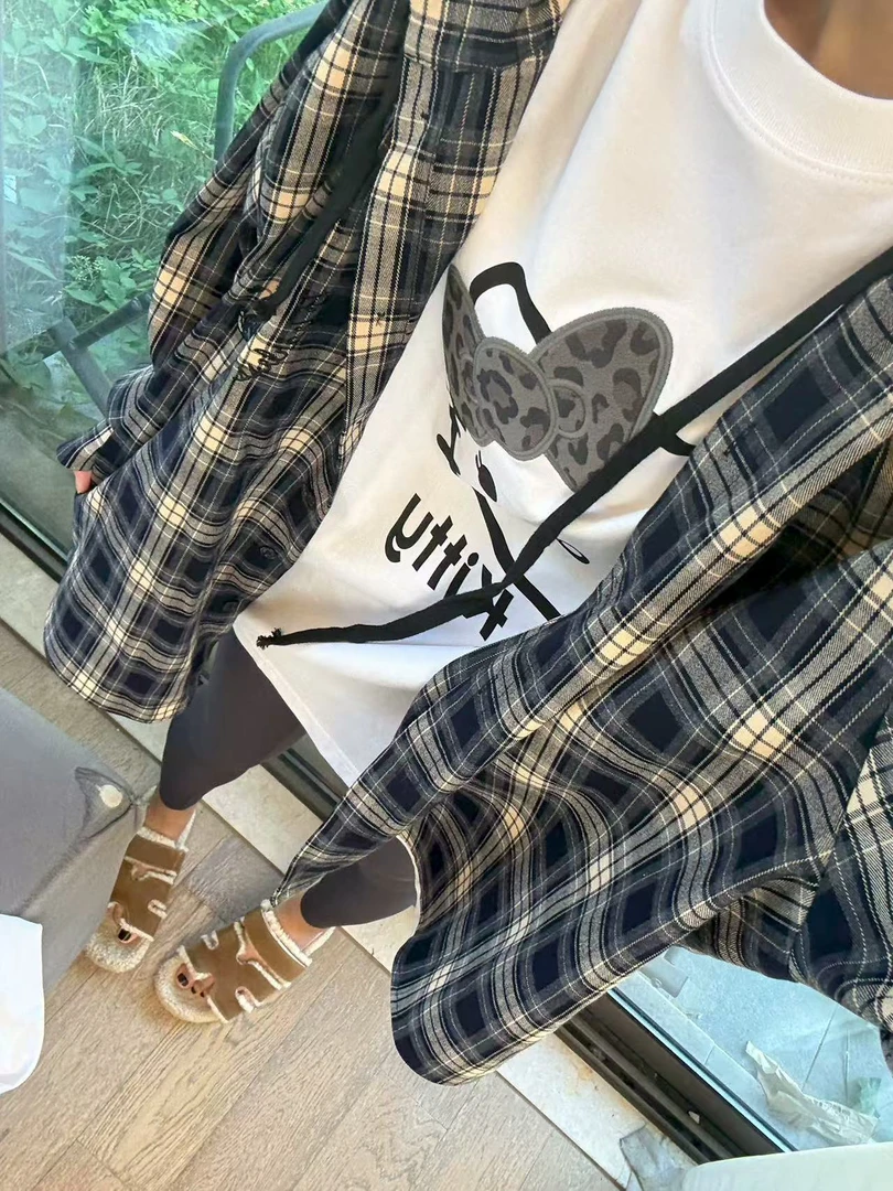 【小熊连帽衬衫】衬衫休闲长袖时尚百搭宽松潮流圆领拼接撞色拼色