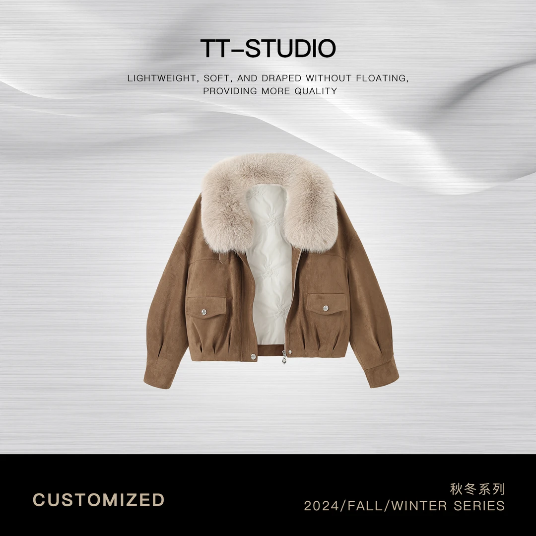 TT【南瓜酥】90白鹅绒芬兰进口狐狸毛领落肩羽绒服外套女TT-MYYZ776