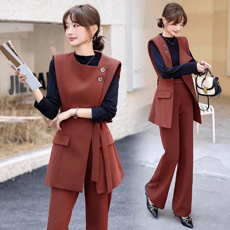 早春小众别致衣服女休闲职业套装女2025春装新款两件套马甲背心阔