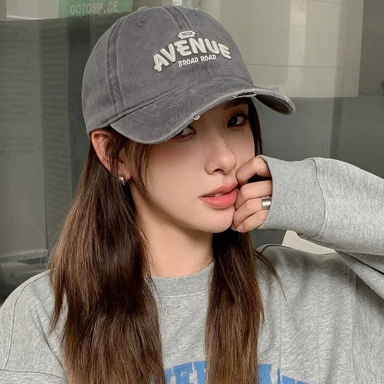 新款棒球帽日韩系字母刺绣洗水做旧休闲时尚百搭街头软顶款鸭舌帽