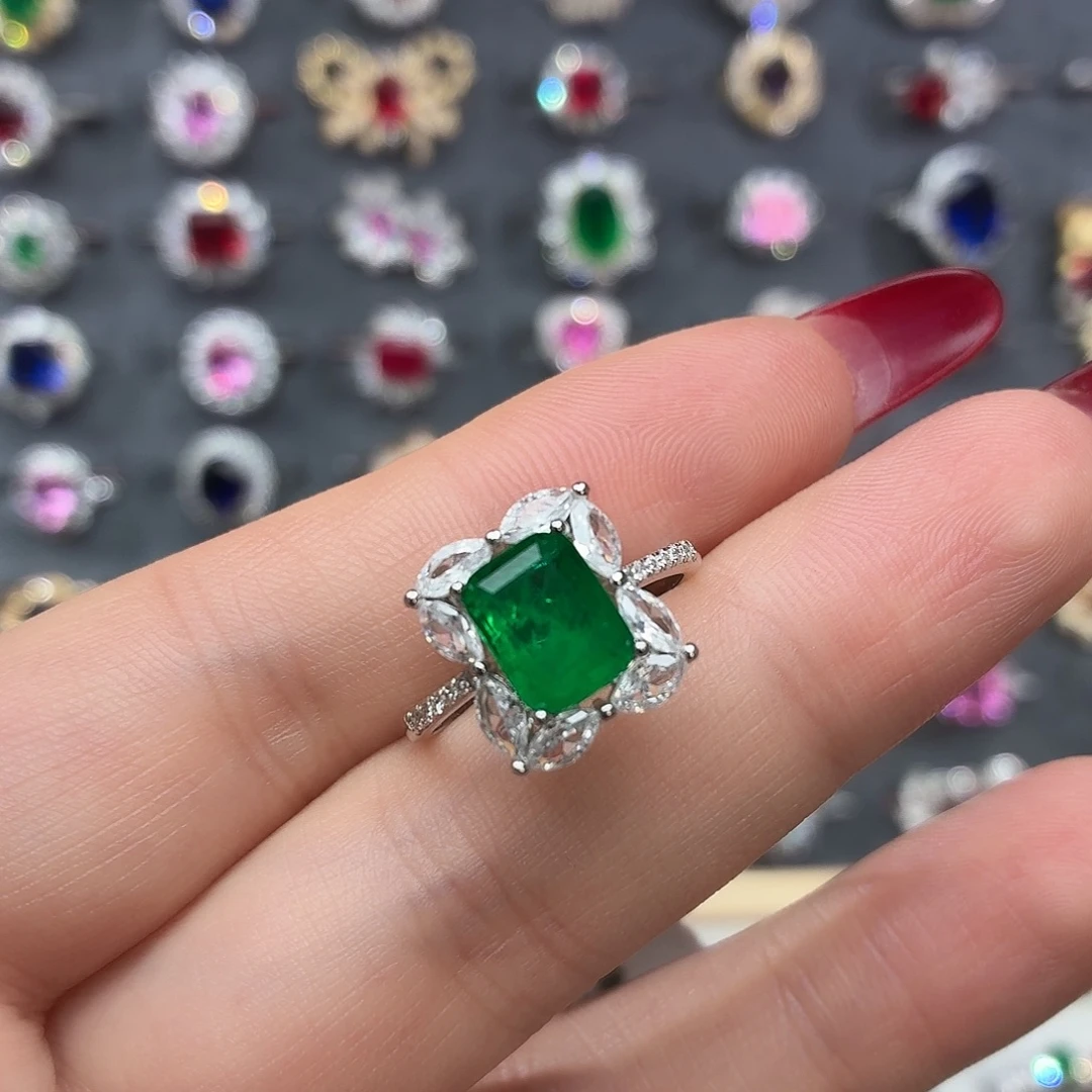 925银培育祖母绿色宝石