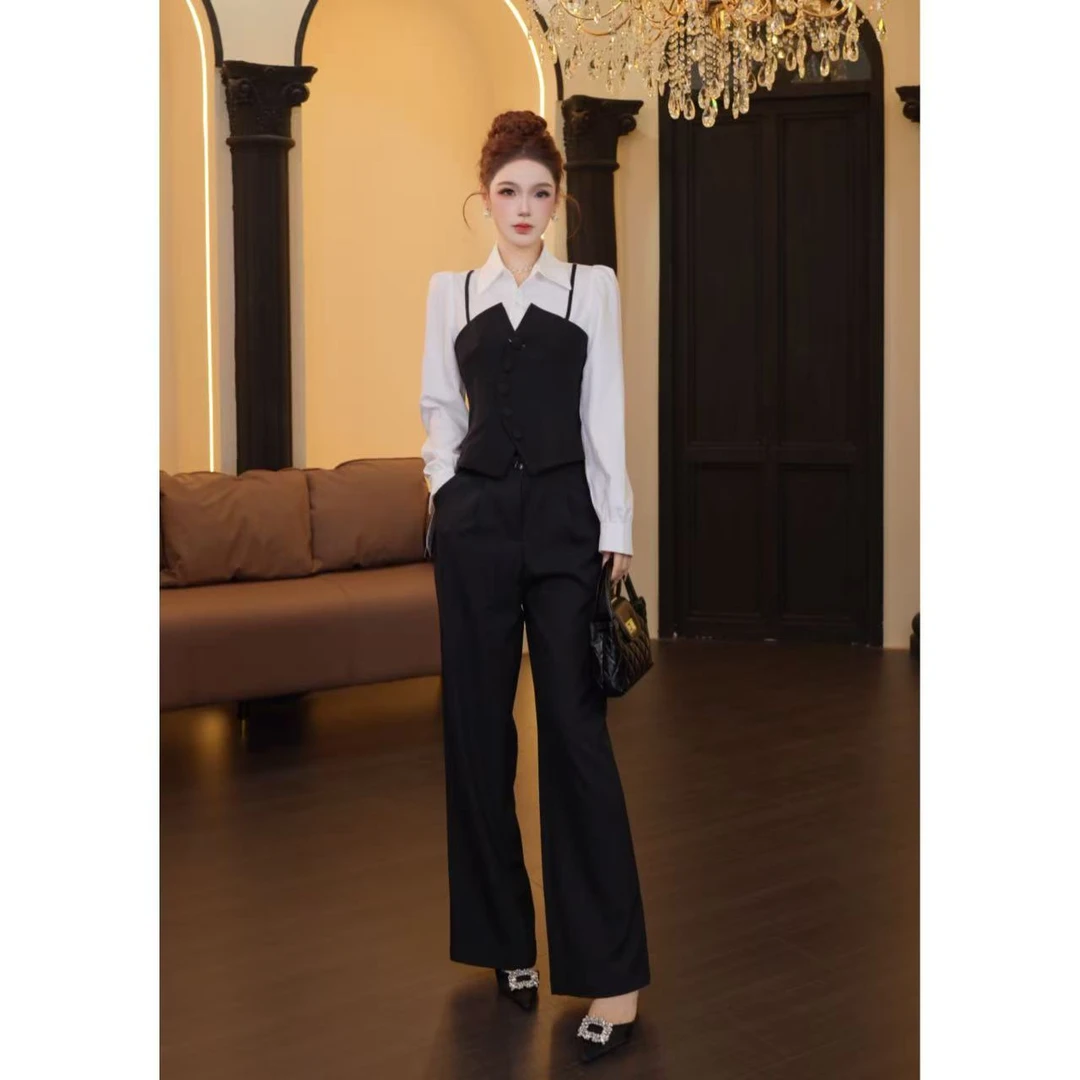 W260 秋气质时尚高级感通勤显瘦赫本风上衣＋裤子JX193