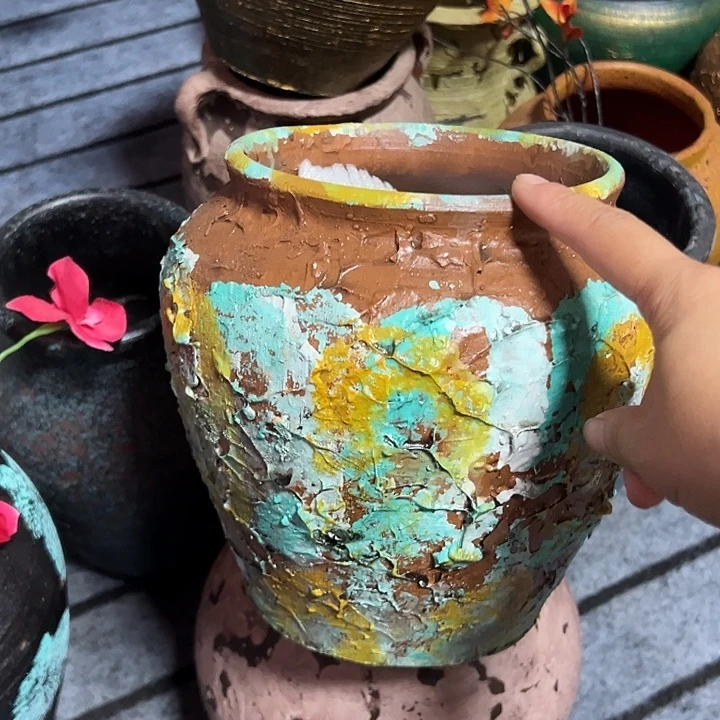 粗陶盆有孔高20口14