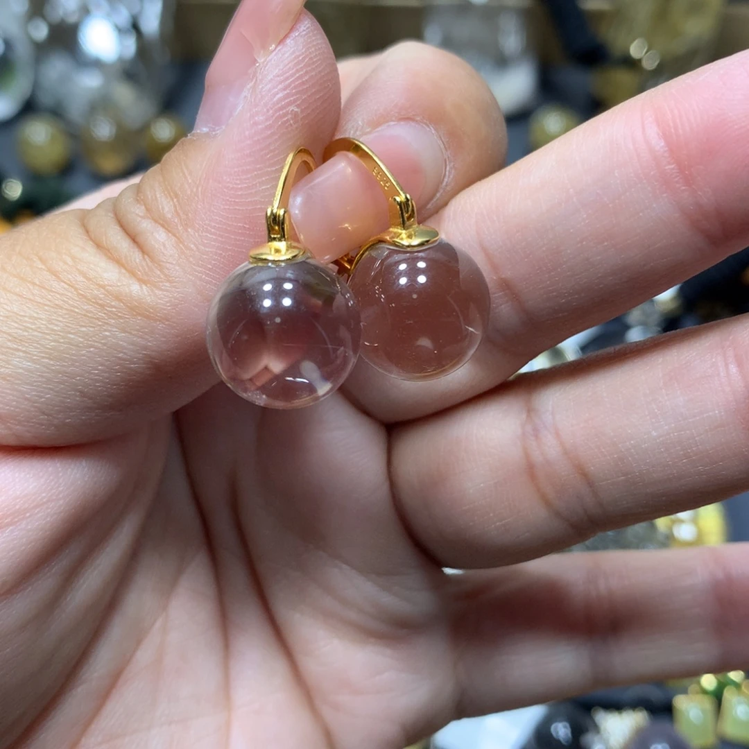 水晶耳饰银S925镀金镶嵌13.5m