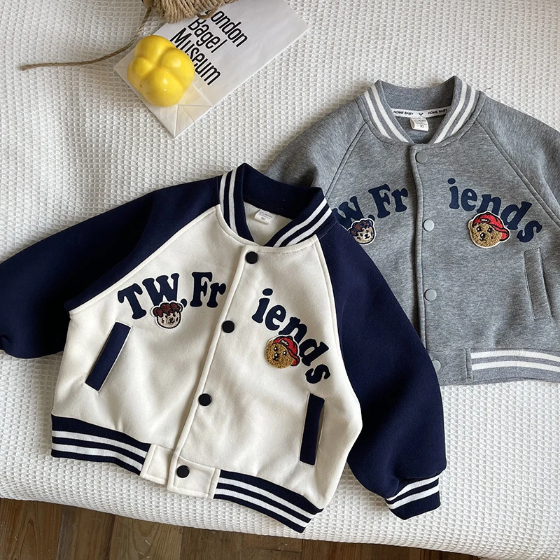 2025春季新款儿童棒球服宝宝洋气外套小熊学院风小童开衫韩版外套