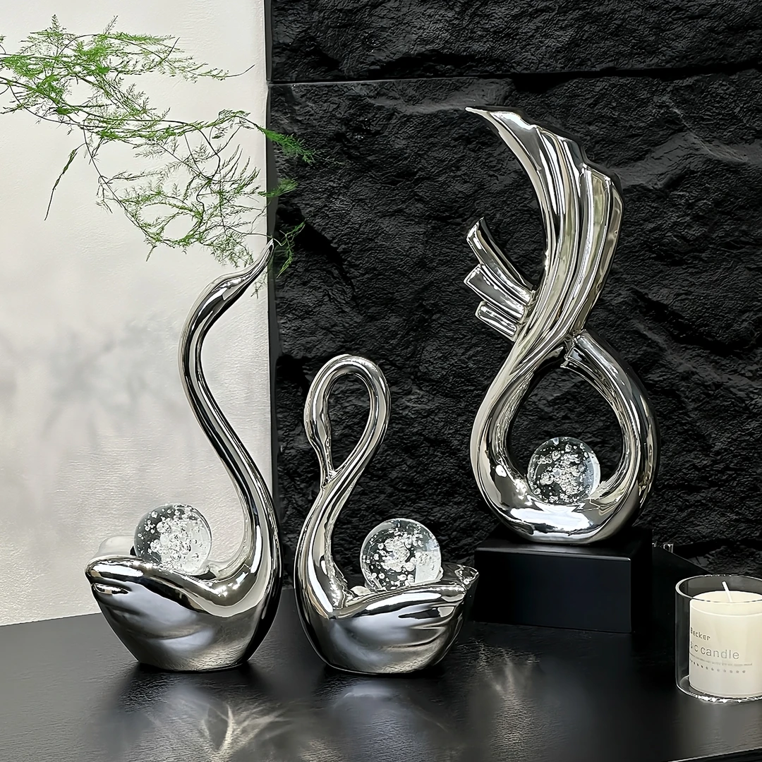 陶瓷摆件装饰品守珠天鹅简约现代轻奢装饰高档电视柜酒柜家居饰品