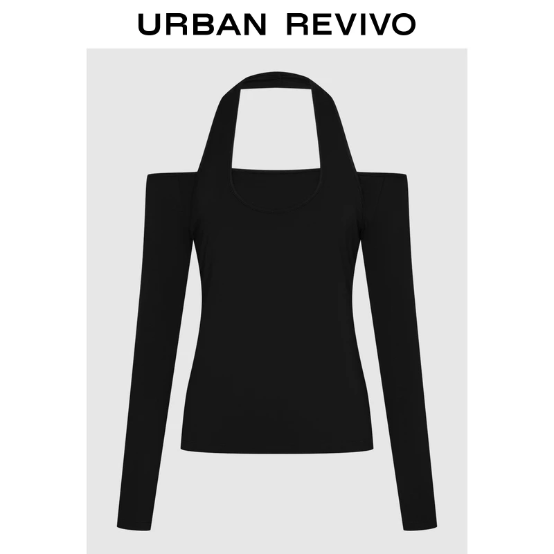 UR2025冬季新款女装气质挂脖纯色百搭长袖T恤UYY450332