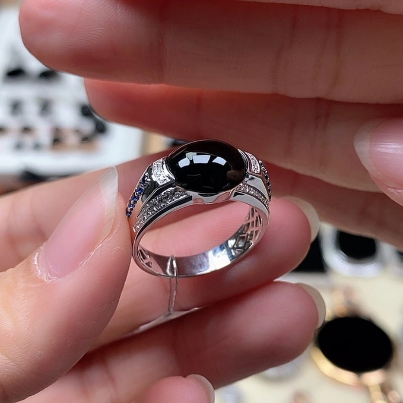 【闪购商品】翡翠戒指18K金镶嵌墨翠