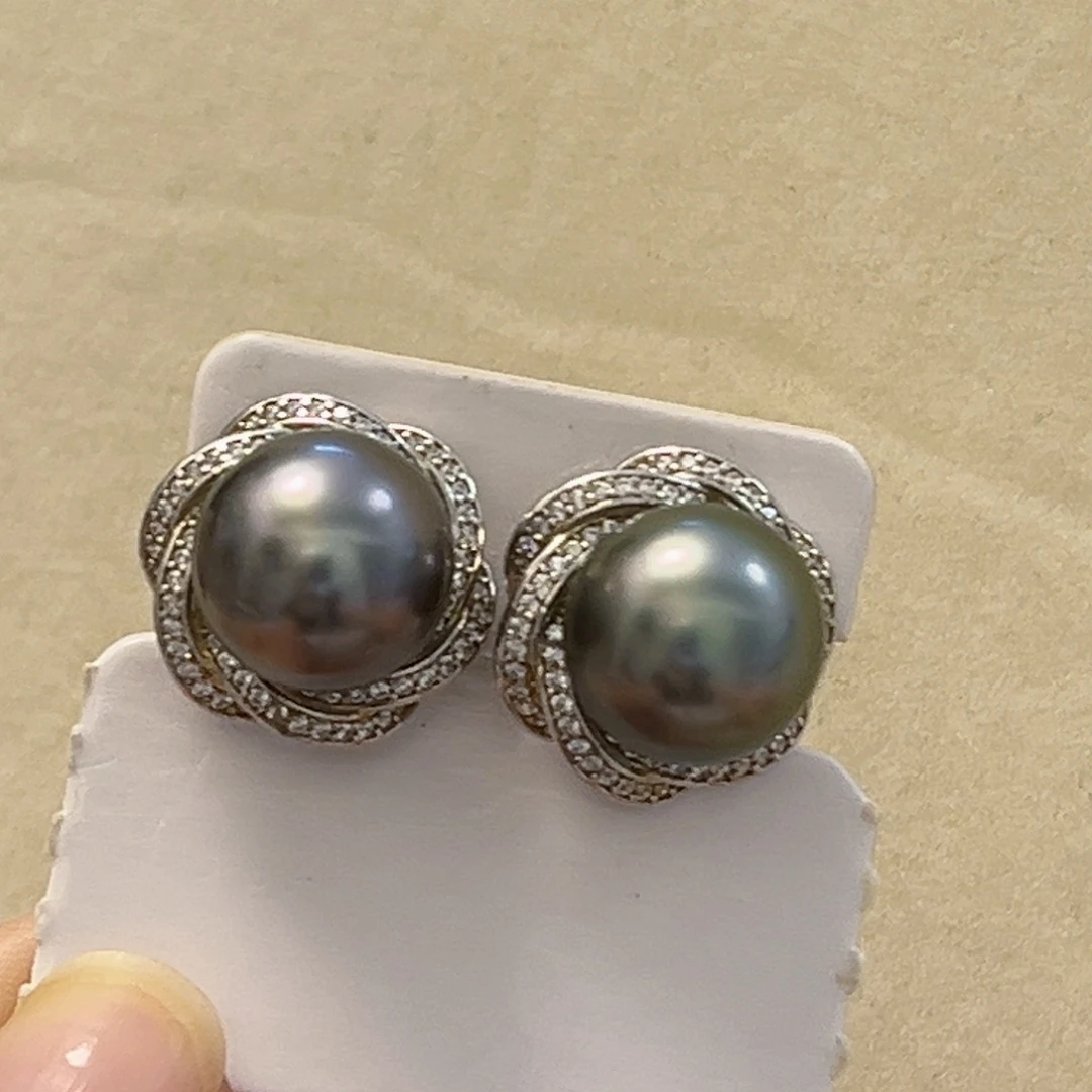 银S925镶嵌耳饰海水珍珠孤品