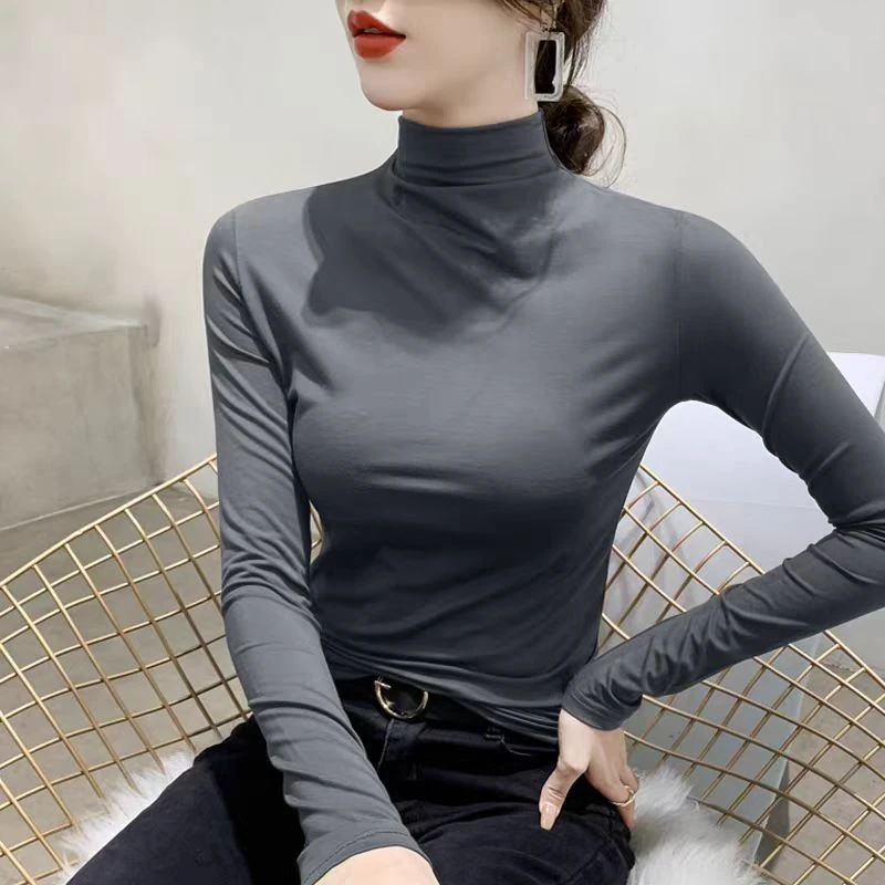 2025秋季新款小立领打底衫纯色修身显瘦长袖半高领打底衫