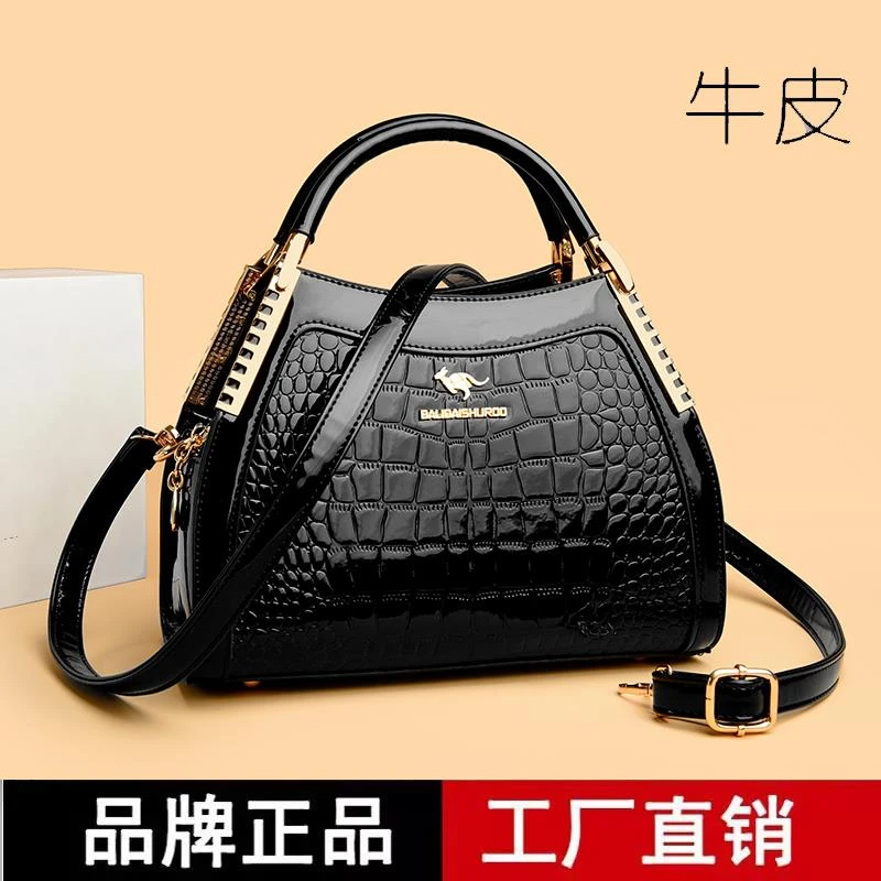 袋鼠品牌真皮女包2025新款时尚百搭中年妈妈包手提包大容量斜挎包