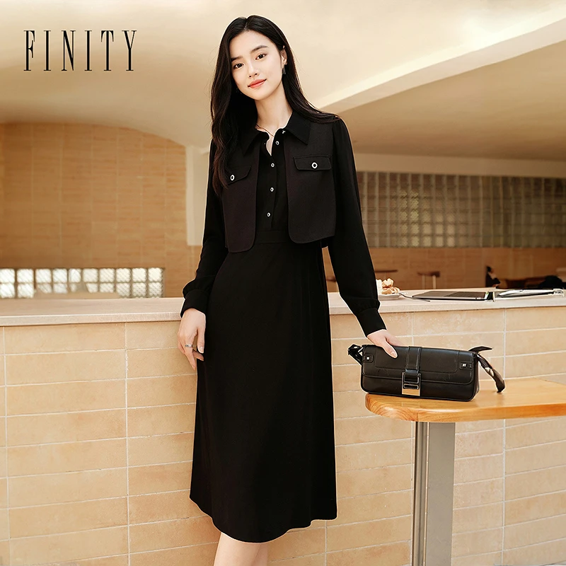 【专属】FINITY 新款拼接连衣裙气质长袖时尚百搭 F21X7E08L6