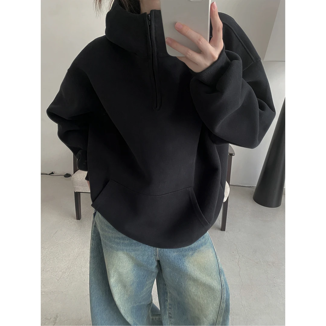 美式复古连帽白色卫衣女春秋宽松外套上衣新款oversize