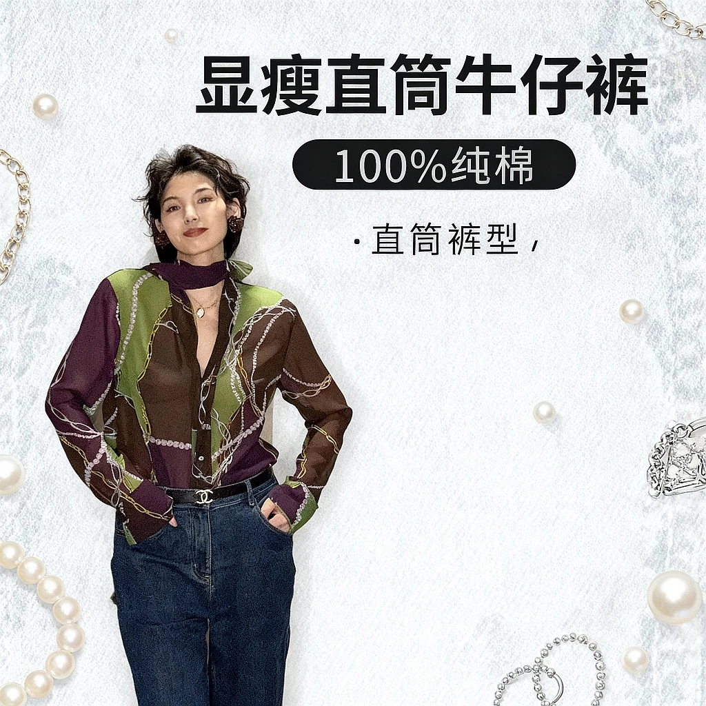 Daily Romance 复古设计感纯棉显瘦中古蓝直筒牛仔裤