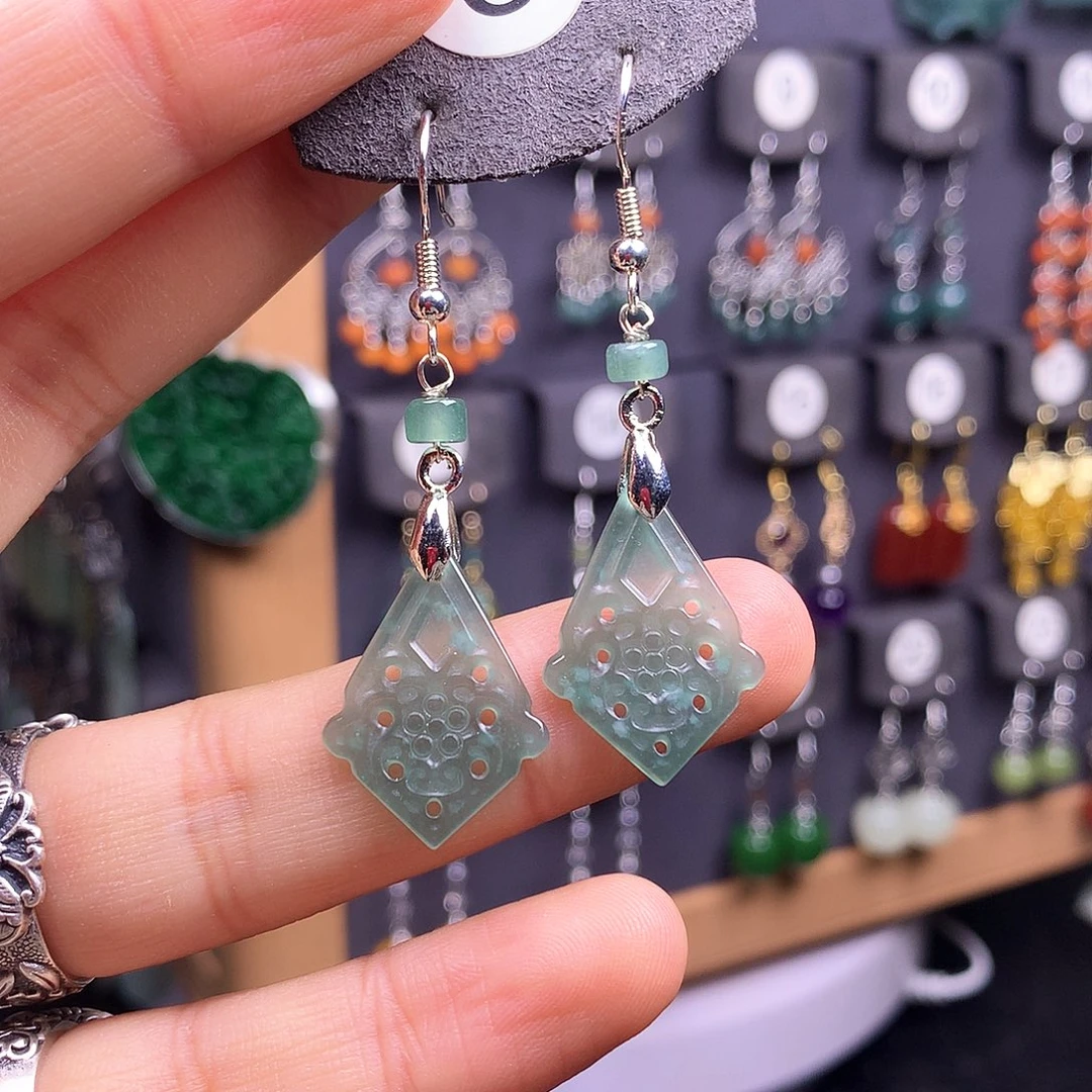 银S925镶嵌翡翠耳饰