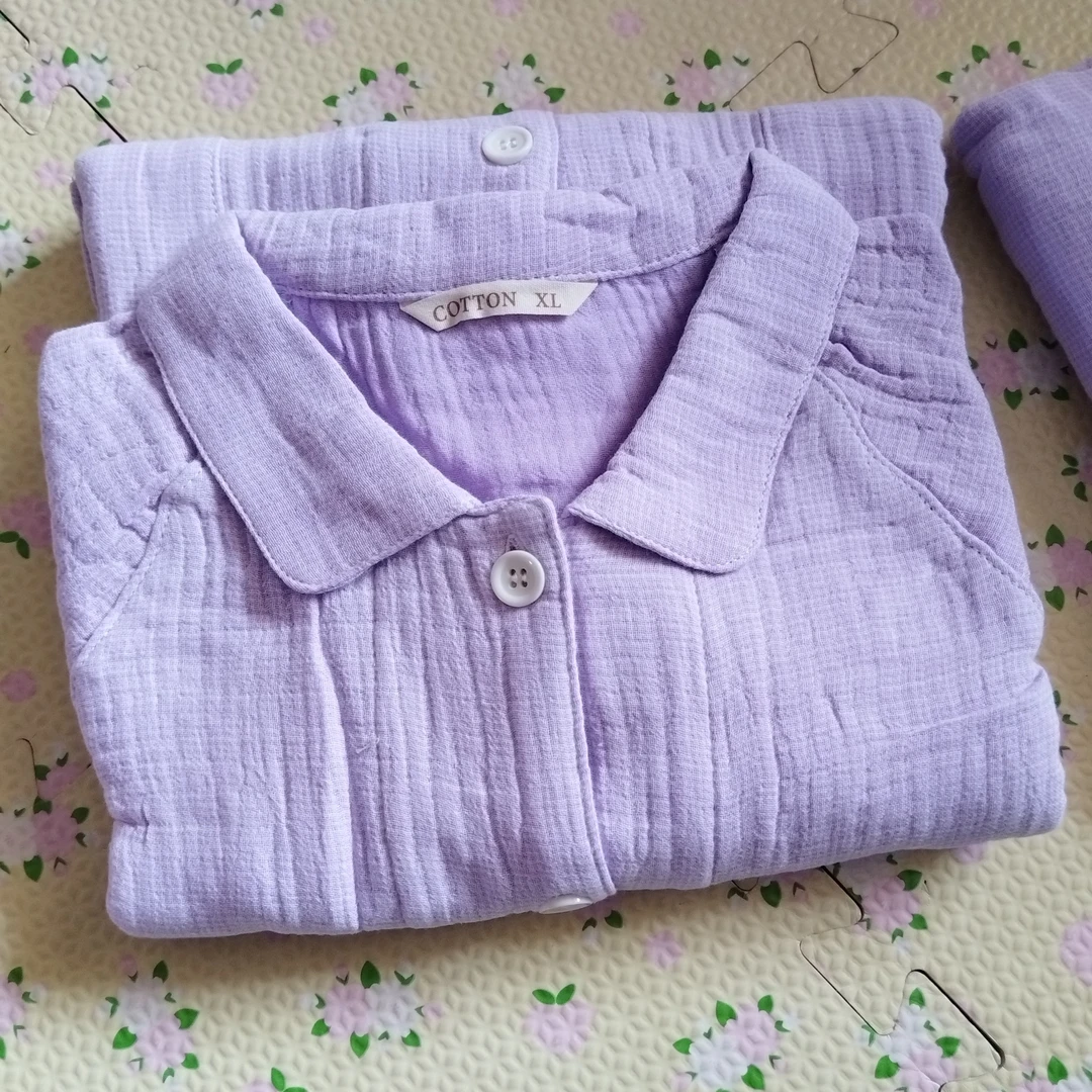 紫色四层纱百棉睡衣套装尾货默认微瑕