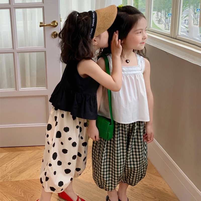 女童吊带套装2025夏季新款童装时髦洋气儿童背心灯笼裤宝宝两件套