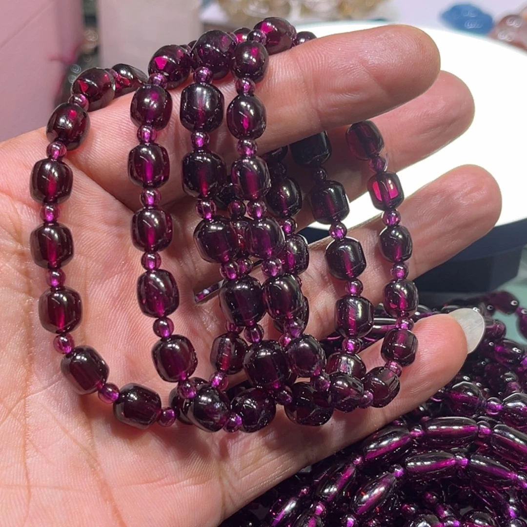 烟晶手链银S925镶嵌B级天花板石榴石手串