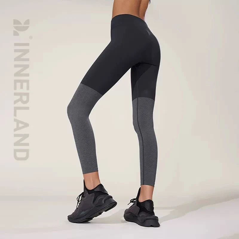 INNERLAND 春夏新款黑/绿色无缝一体高腰运动紧身裤正品现货