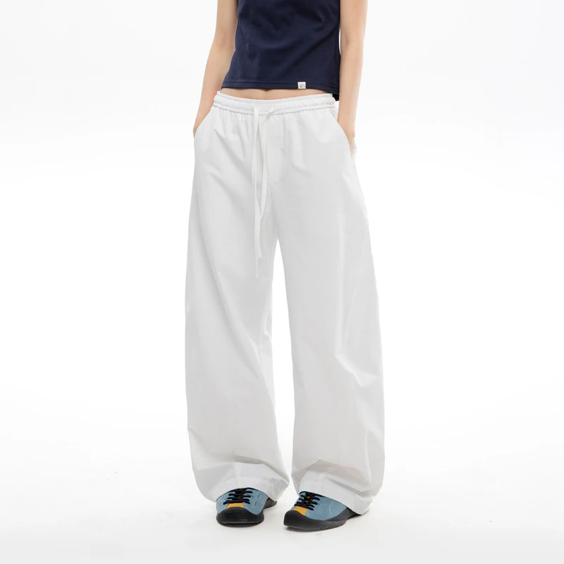 OWOX纯色直筒宽松系带阔腿运动休闲裤