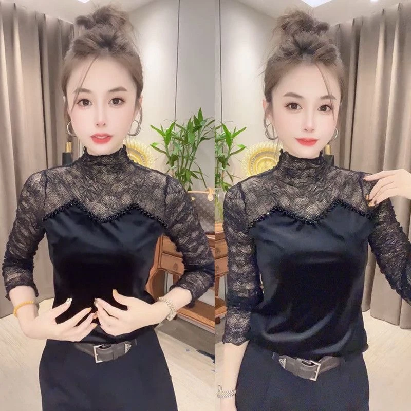 2025秋季新款时尚减龄修身显瘦半高领上衣气质休闲简约通勤T恤潮