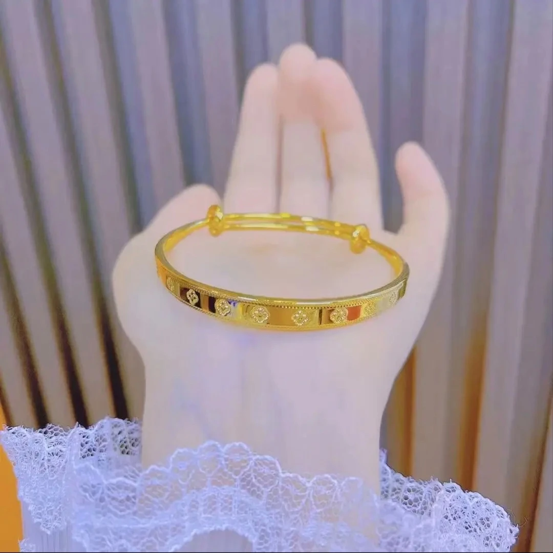 铜合金手镯 【精品四叶草推拉手镯】金色轻奢潮流可调节手镯