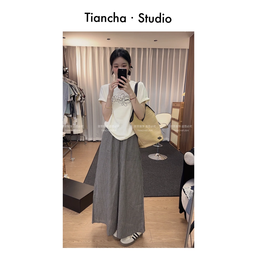 sweet c【格子裤】M381#夏季新款格子阔腿裤慵懒韩版风高级感百搭