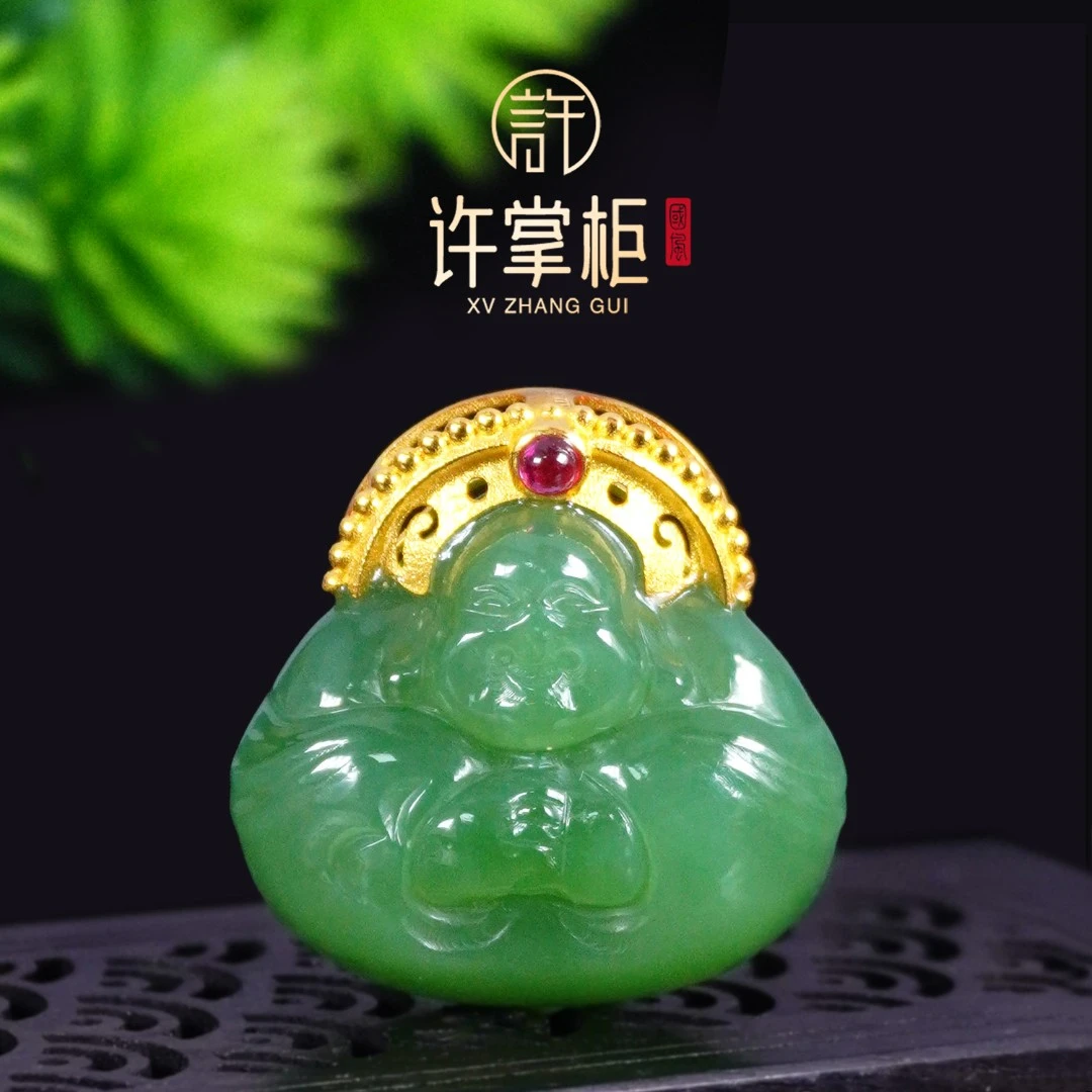 许掌柜｜18K金镶天然和田玉佛光吊坠颈饰经典气质优雅百搭简约精美