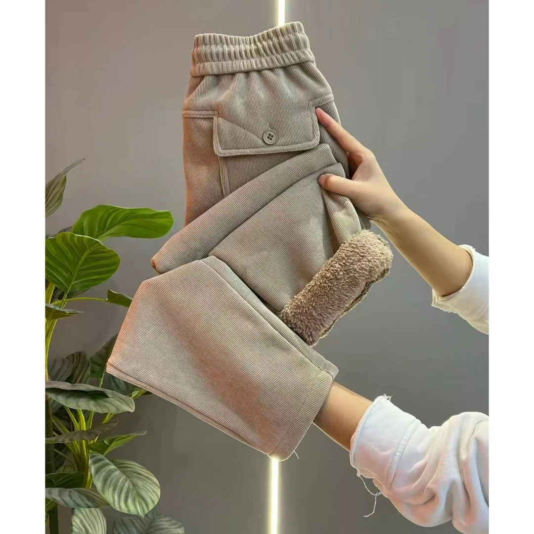 冬季新款加绒加厚宽松高腰百搭时尚休闲裤弹力运动保暖束脚哈伦裤