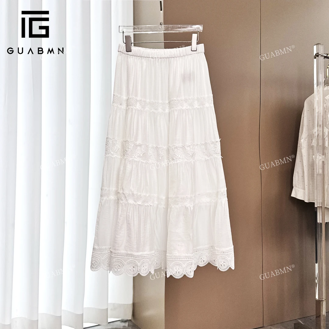 GUABMN2025夏新款重工刺绣蕾丝高腰休闲百搭半身裙3972