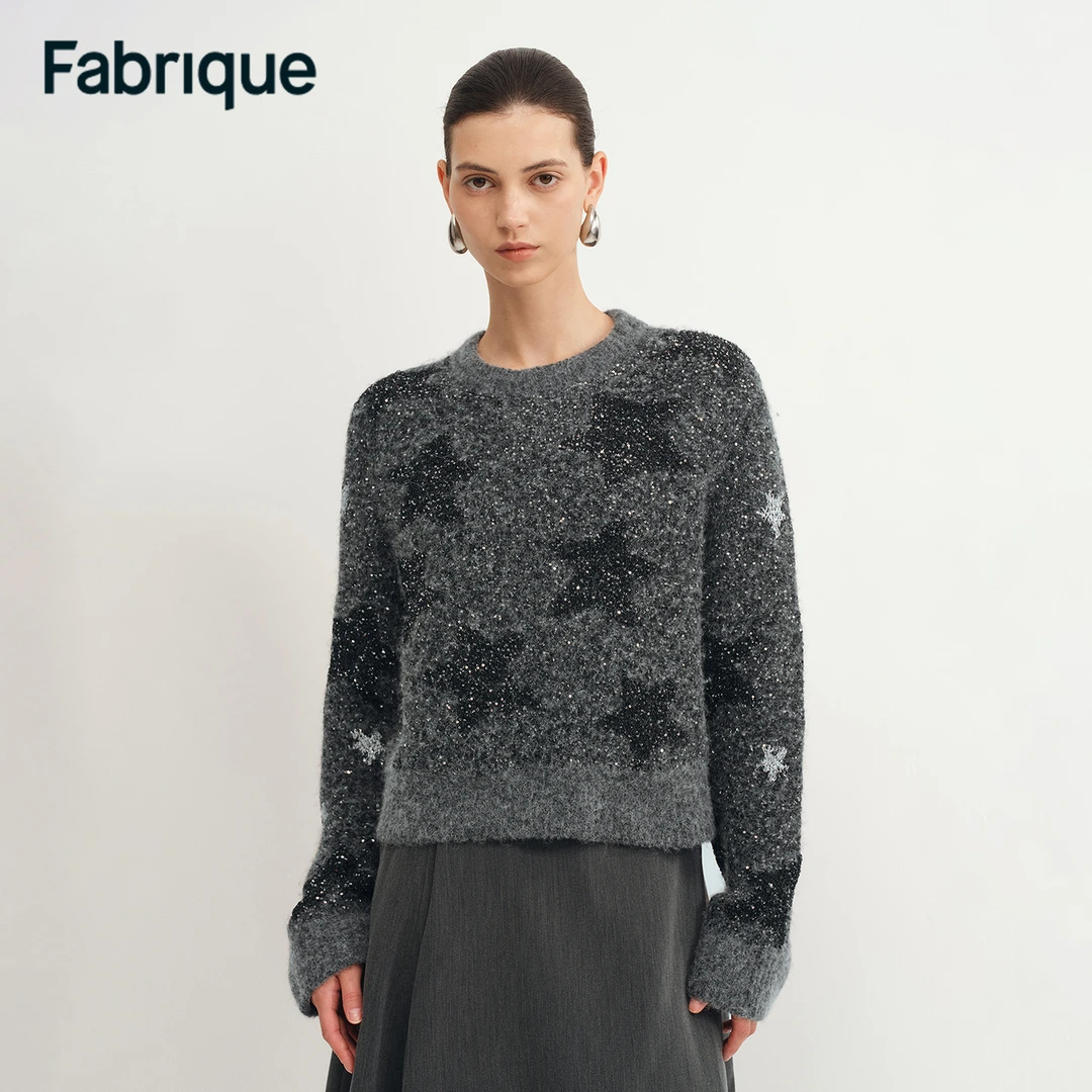 Fabrique Twinkle 秋冬新品小星星亮片羊驼毛绵羊毛短款针织毛衣