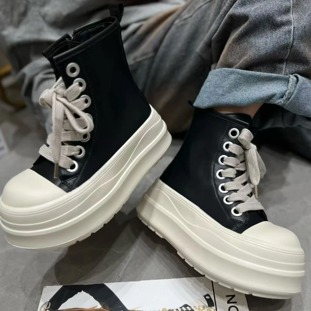 2025年春季新款厚底马丁靴女英伦风小个子增高百搭高帮休闲运动鞋