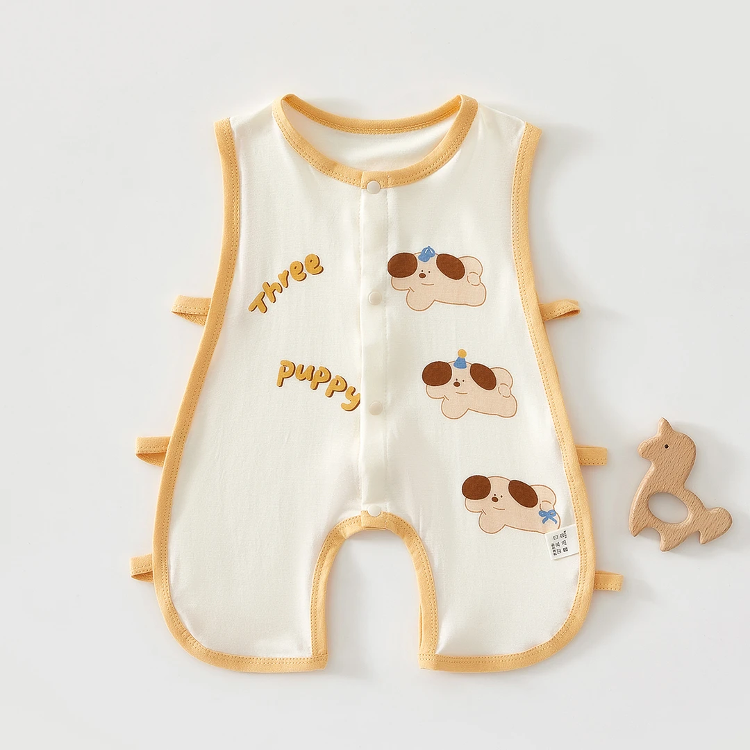 婴儿琵琶衣薄款纯棉夏季新生儿连体衣服夏季宝宝无袖背心哈衣爬服