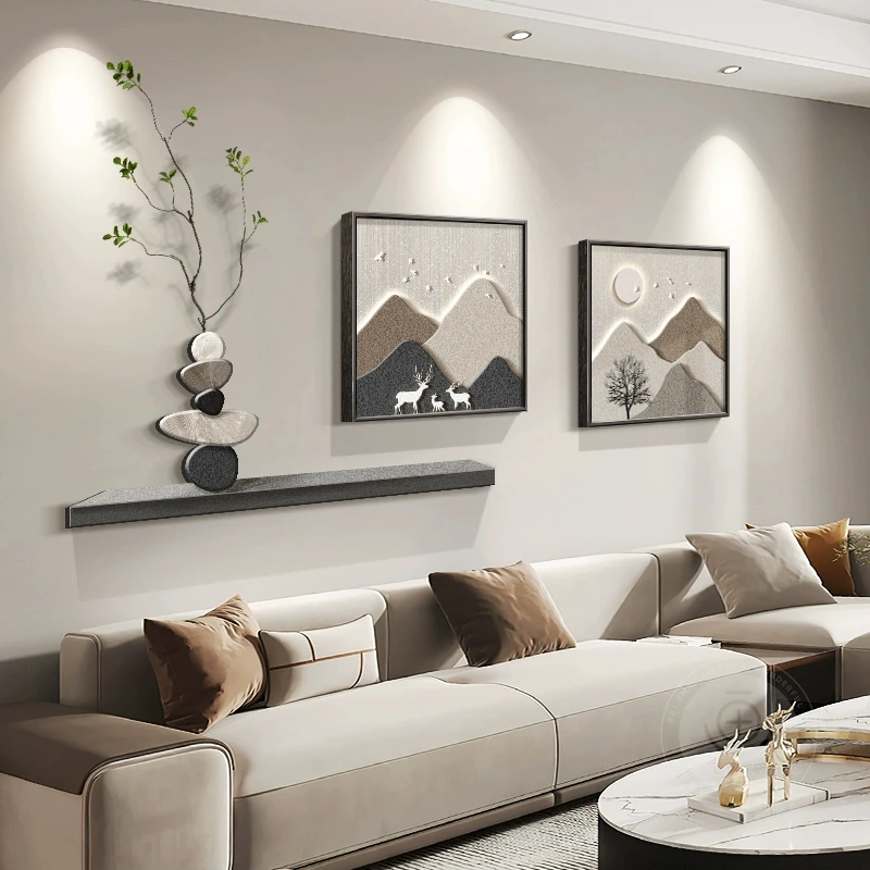 抽象熊猫餐厅装饰画复古花鸟主卧室床头挂画高级感客厅背景墙壁画