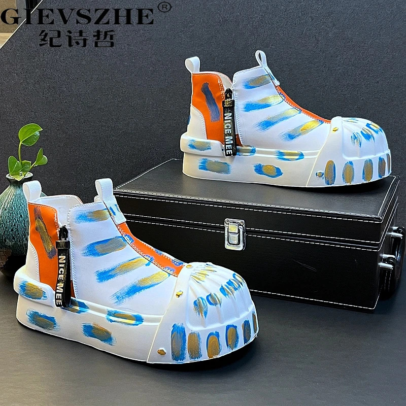 纪诗哲防滑厚底高帮男鞋子冬季新款韩版潮流休闲男鞋增高高级感