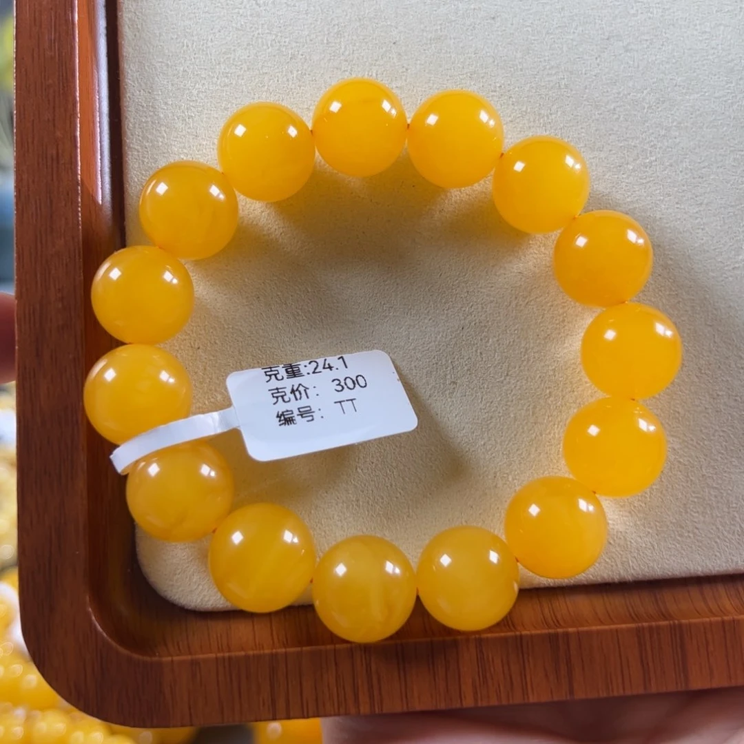 蜜蜡未镶嵌珠宝奇石14mm鸡油红浓蜡飘花圆珠tt