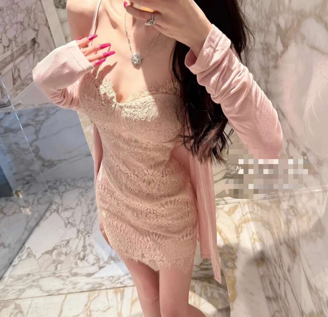 GGE【叶子定制 】春水映梨花原创刺绣蕾丝气质优雅显身材连衣裙开衫