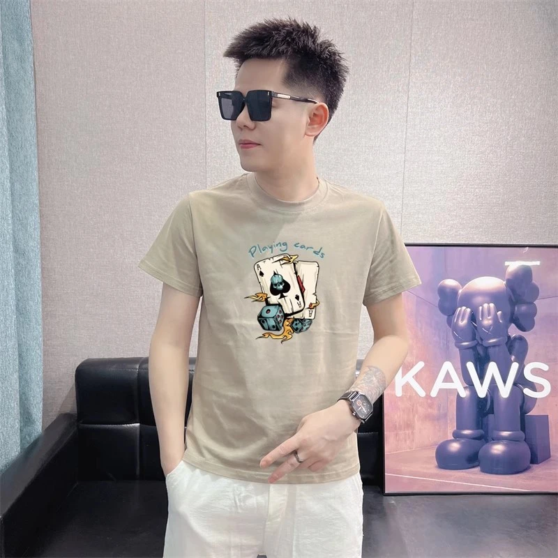 高端轻奢潮牌圆领印花短袖t恤帅气休闲衣服2025夏季新款男士体恤