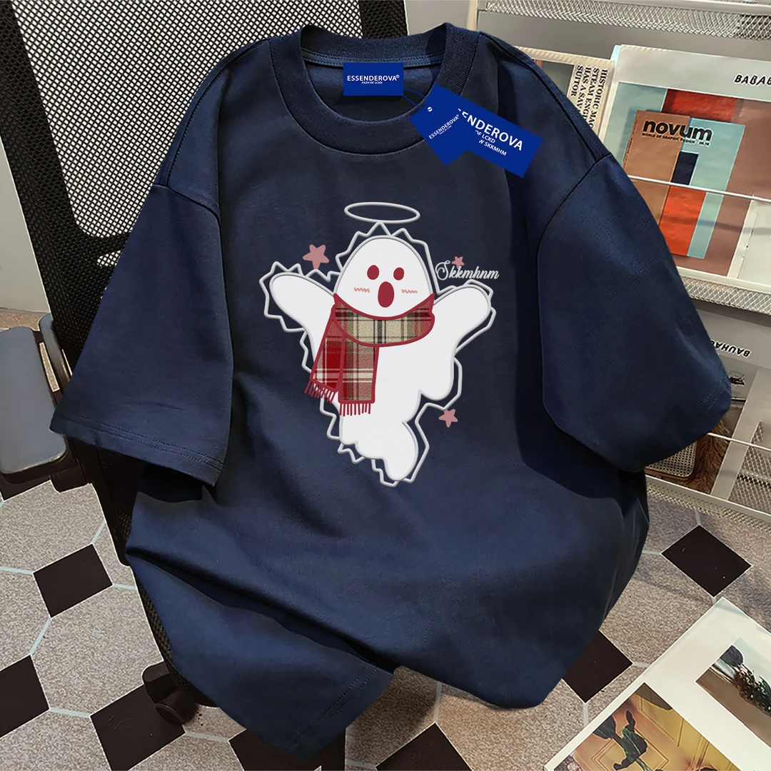 100%纯棉甜美清新字母圆领短袖t恤女夏季宽松百搭情侣上衣男ins风