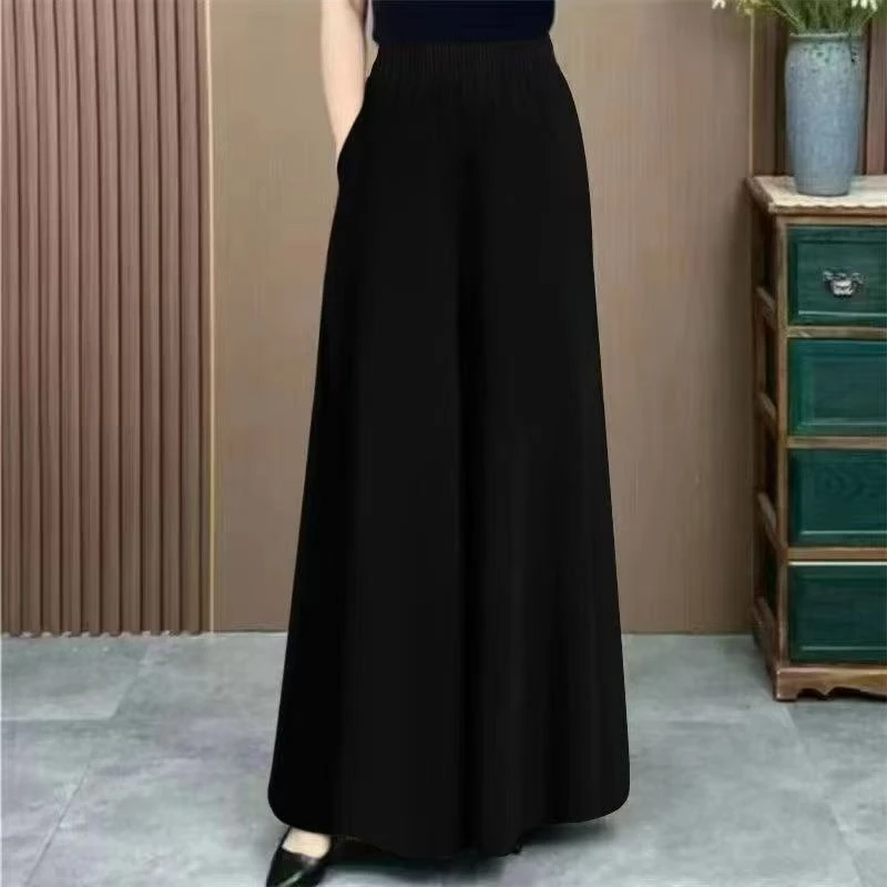大码高腰显瘦松紧腰阔腿裤女2025新款直筒裤宽松休闲气质妈妈裙裤