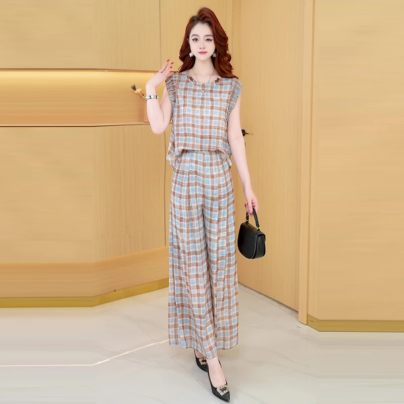 【两件套】夏季时尚女神修身洋气宽松气质休闲百搭显瘦减龄女装套裤