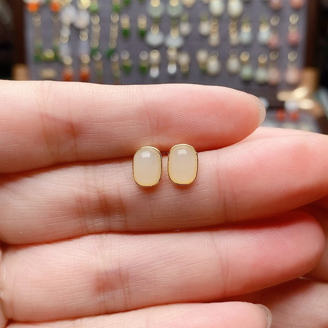 银S925镶嵌和田玉耳饰