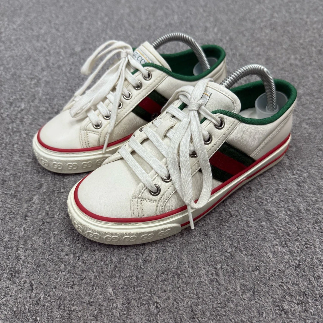 99新 GUCCI/古驰 14186945寄卖 Gucci 1977白色皮面帆布鞋 34.5码