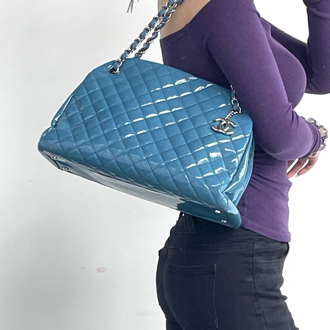 95新 Chanel/香奈儿 chanel宝蓝漆皮链条包