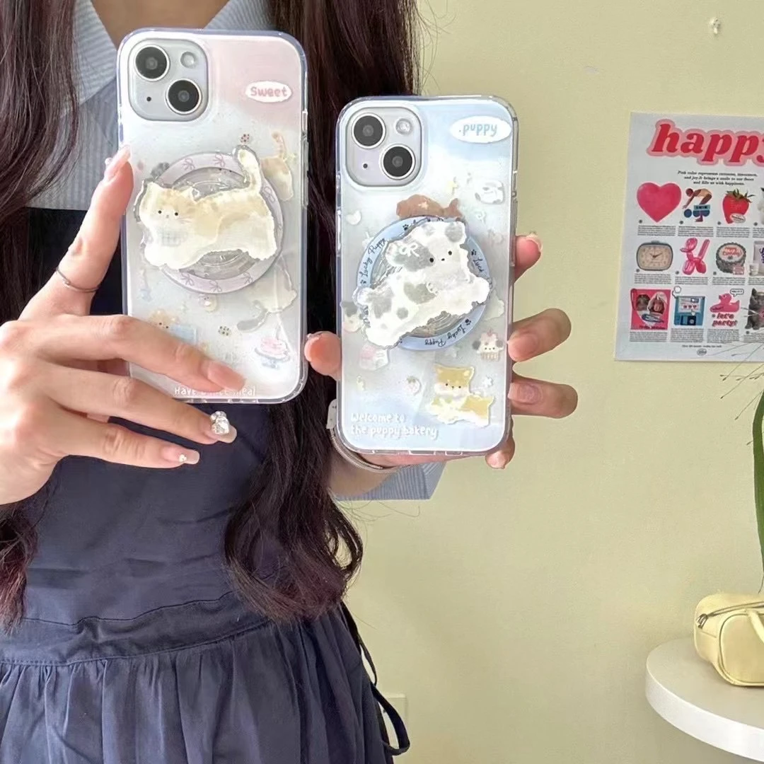 磁吸手机壳 亮面IMD双层可爱围巾小猫小狗手机壳情侣手机壳