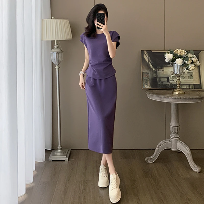 时尚休闲套装裙女装2025夏季新款显瘦洋气气质短袖半身裙两件套