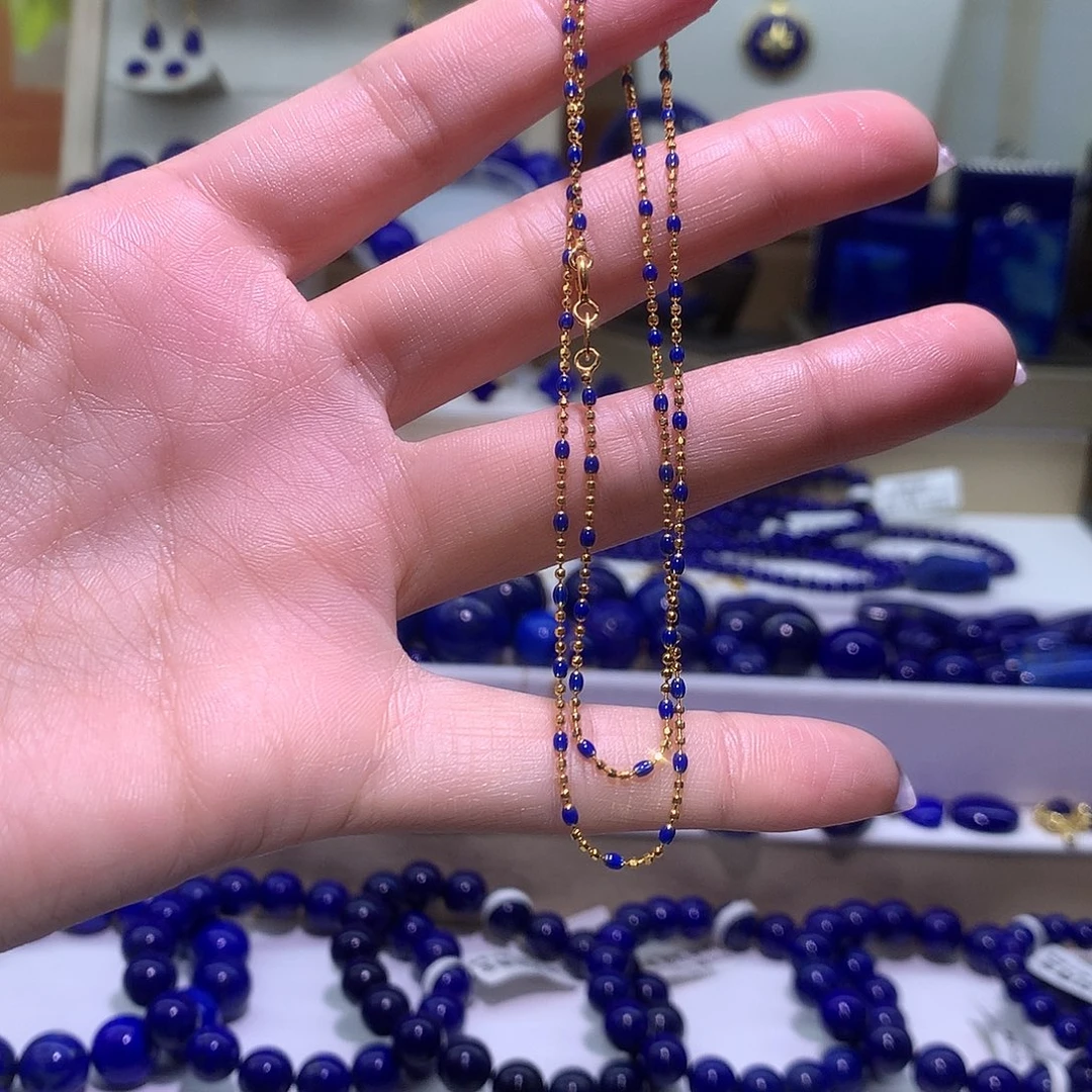 青金石银S925镶嵌天然原矿项链