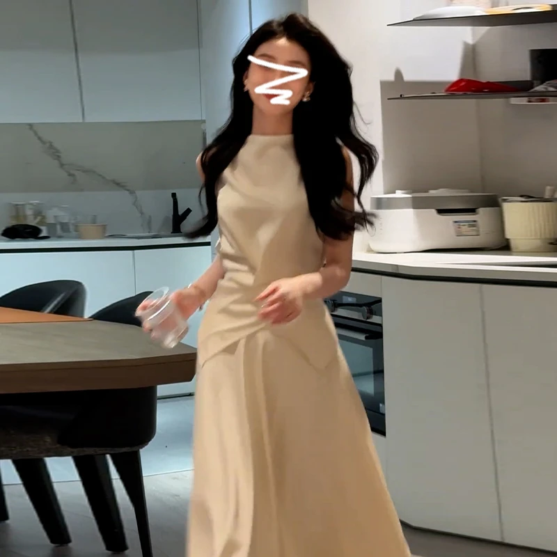 法式无袖白色气质连衣裙子女夏2025初春装新款套装穿搭高级感长裙