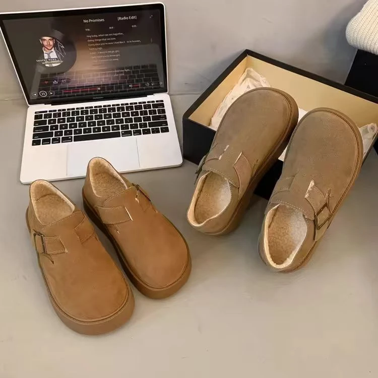 全包勃肯鞋女冬加绒2024年新款复古厚底一脚蹬毛毛棉鞋24568